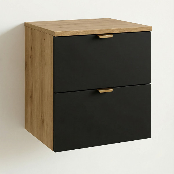 Zestaw do Łazienki 60cm Szafka z Blatem Słupek Dąb Artisan / Czarny