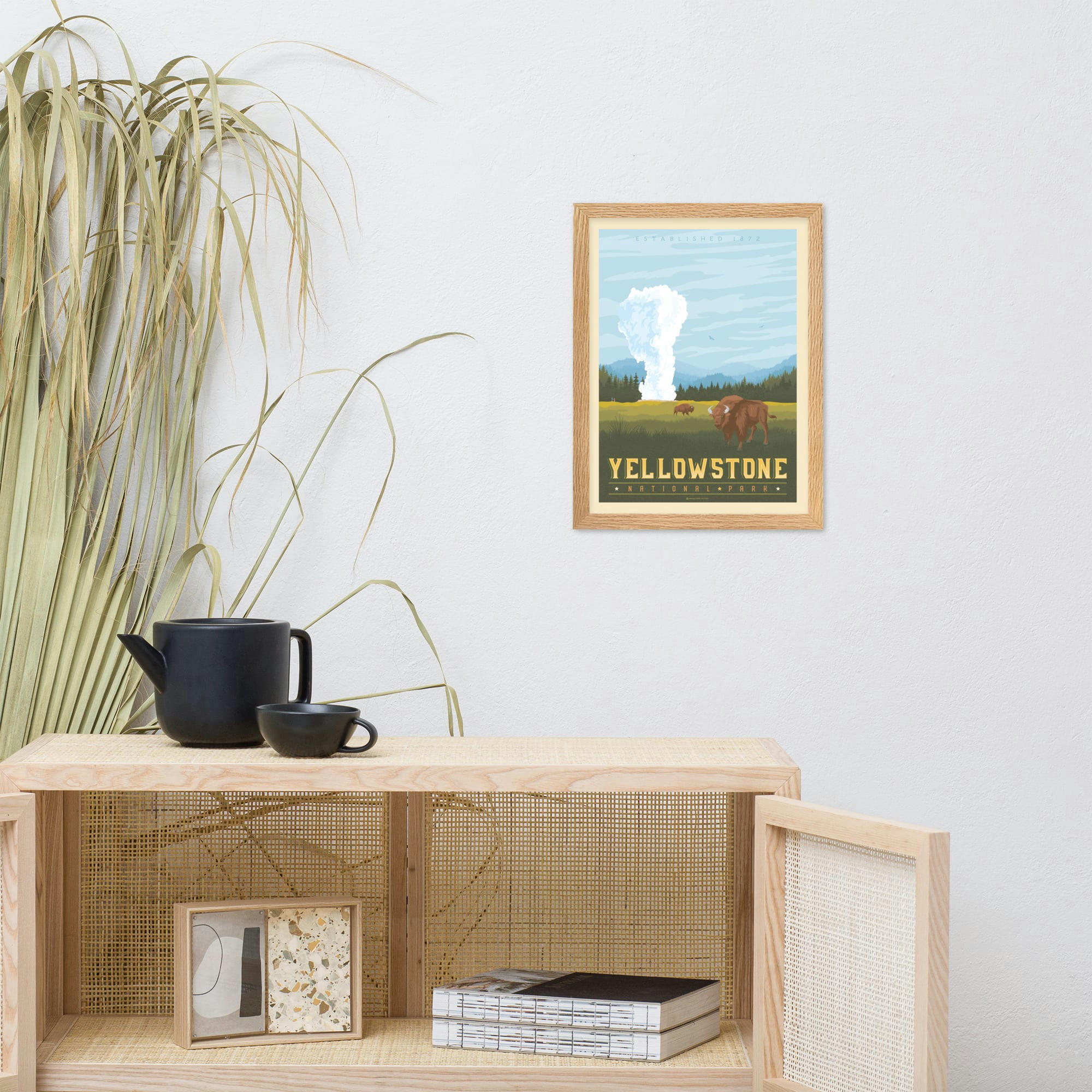 - Affiche Yellowstone National Park avec Cadre (Bois) 21x29,7 cm