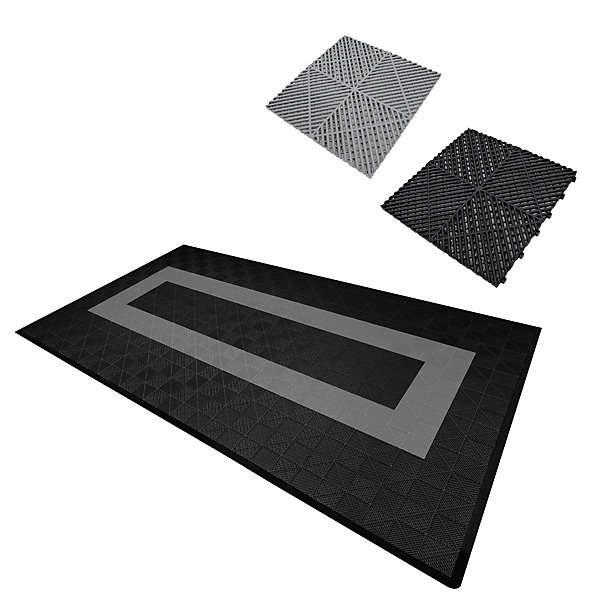 Carrelage de Sol Ventilé Pour Garage Avec Bordure (90 x Noir &30 Gris)