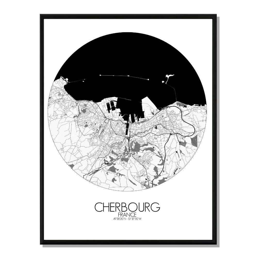 - Affiche Cherbourg Carte ronde 40x50