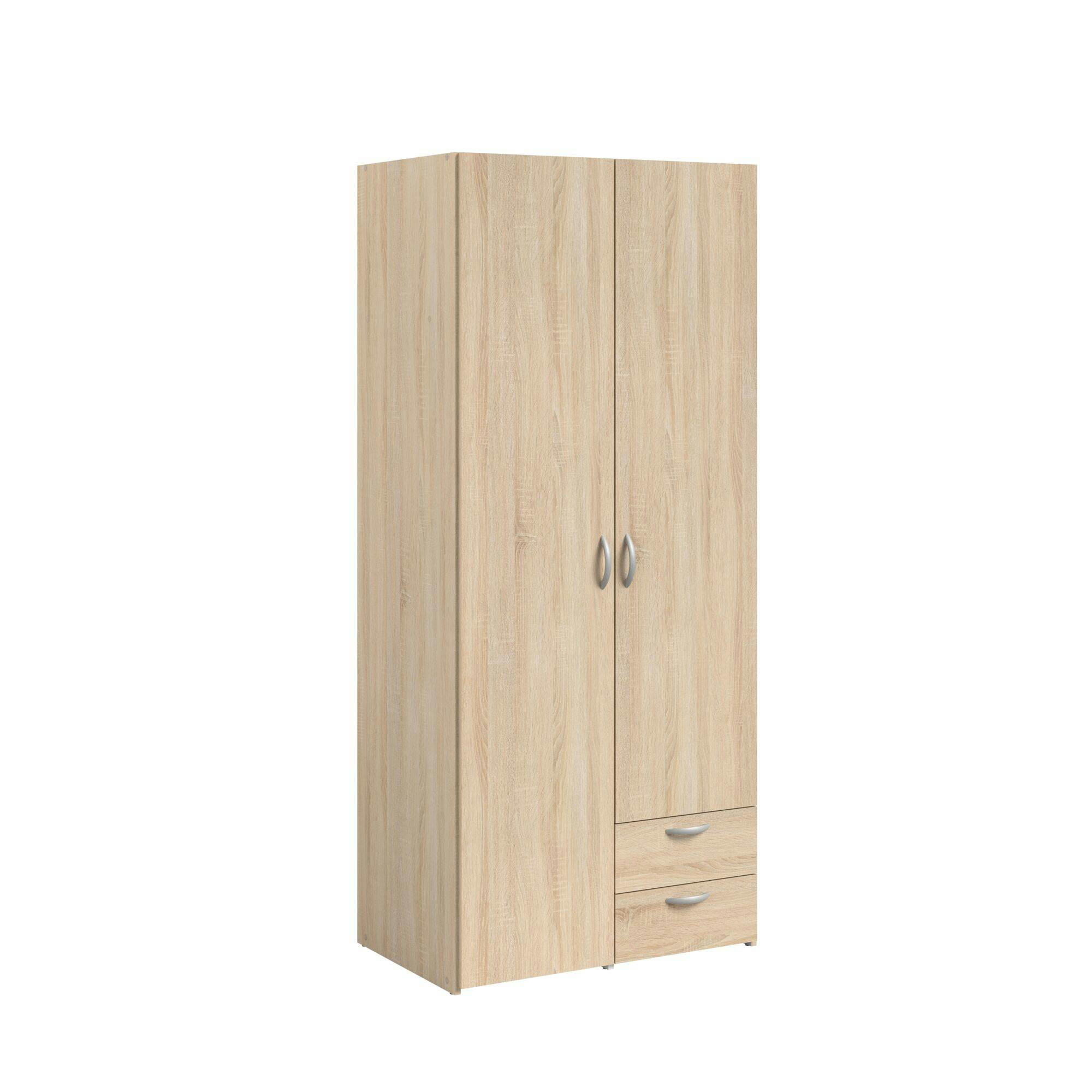 PRIYA - Armoire 2 portes 2 tiroirs effet bois clair