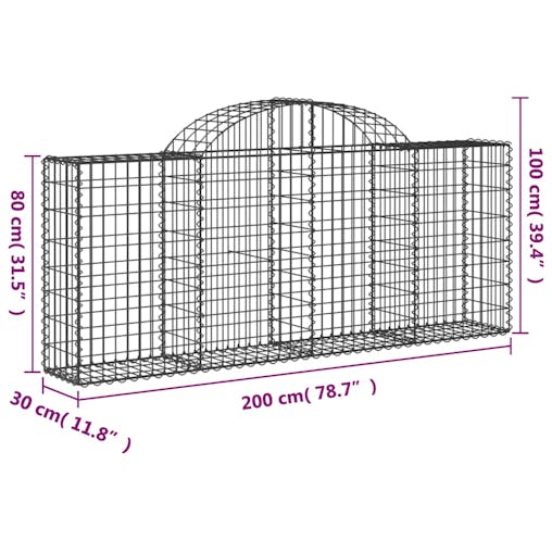 NNEVL Arched Gabion Baskets 10 pcs 200x30x80/100 cm Galvanised Iron