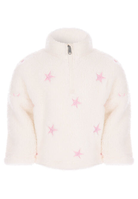 Younger Girls Cream Star Half Zip Borg Jacket