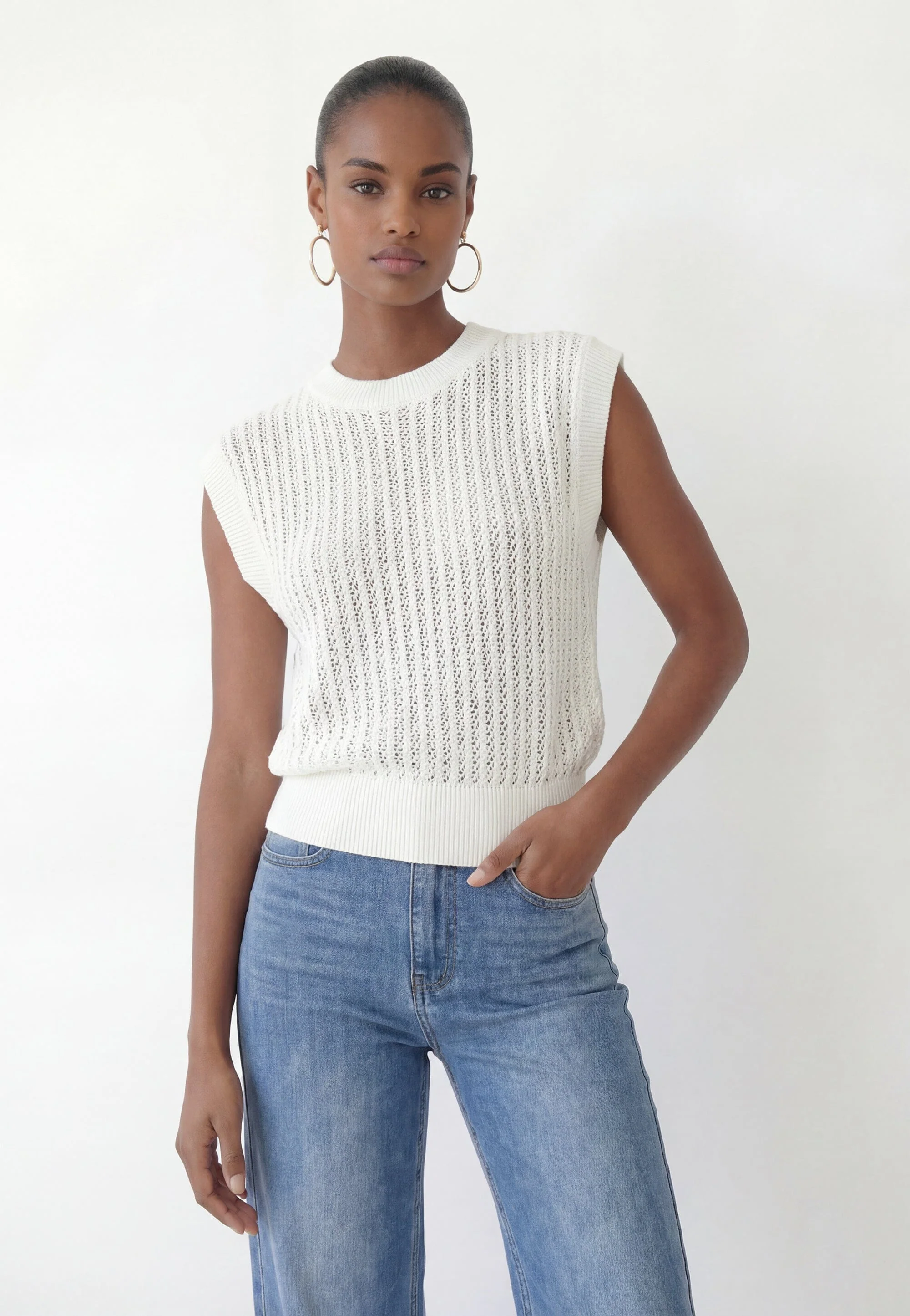 PULL SANS MANCHE - CLOVIS - ECRU