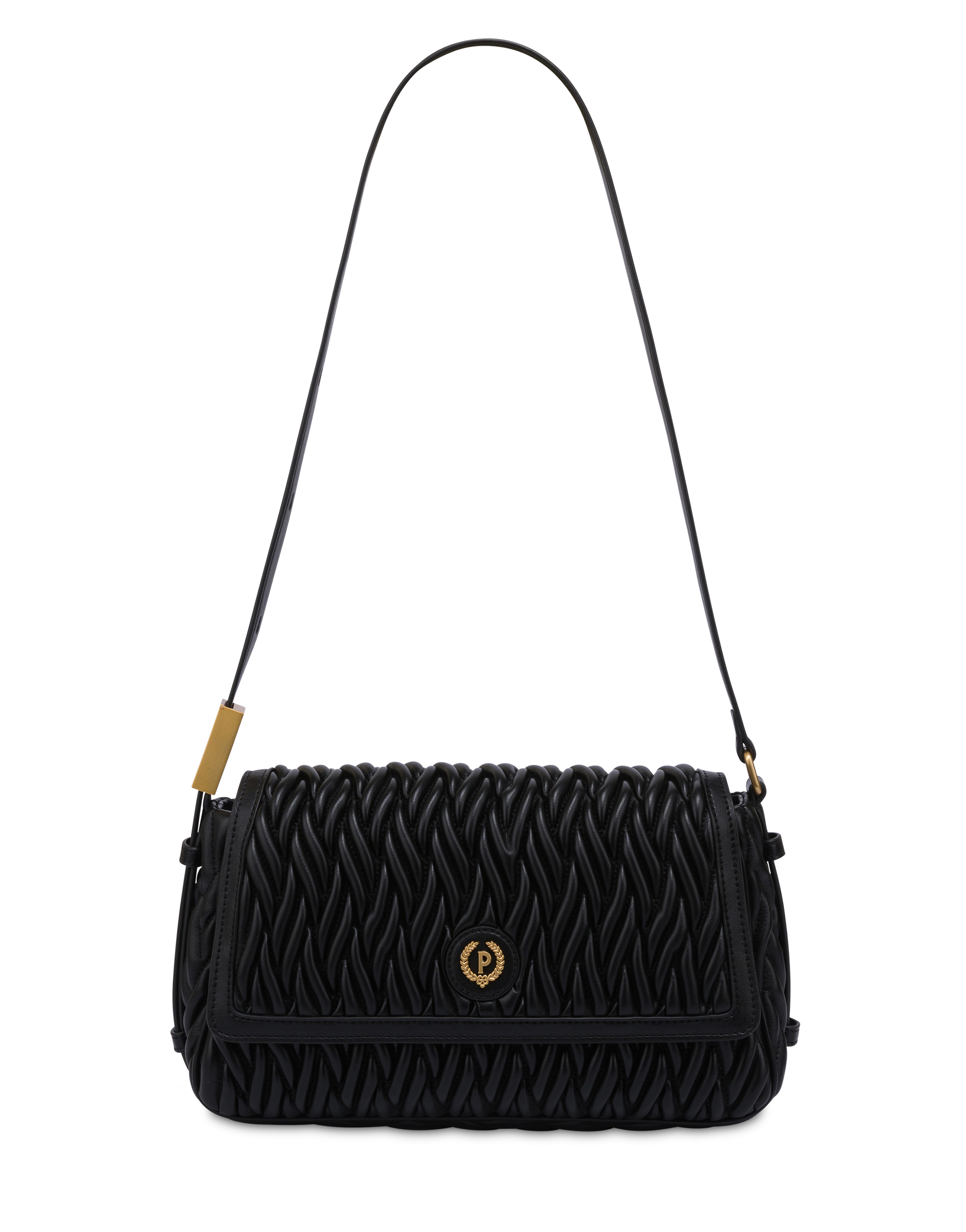 Borsa A Spalla Alba In Quilted Pu E Soft Pu Nero/nero