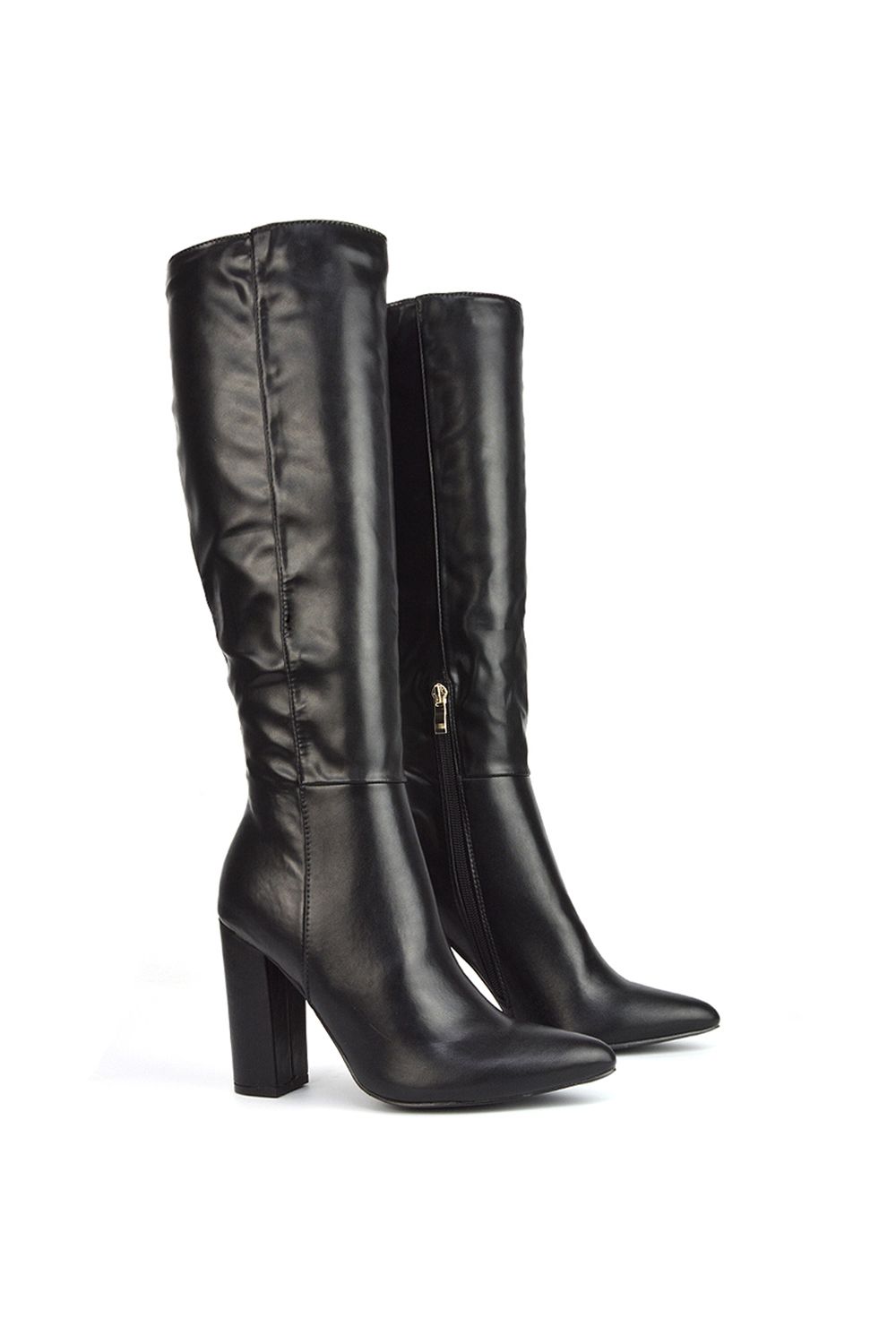 XY London Opal' Knee High Pointed Toe Block Heeled Long Boots