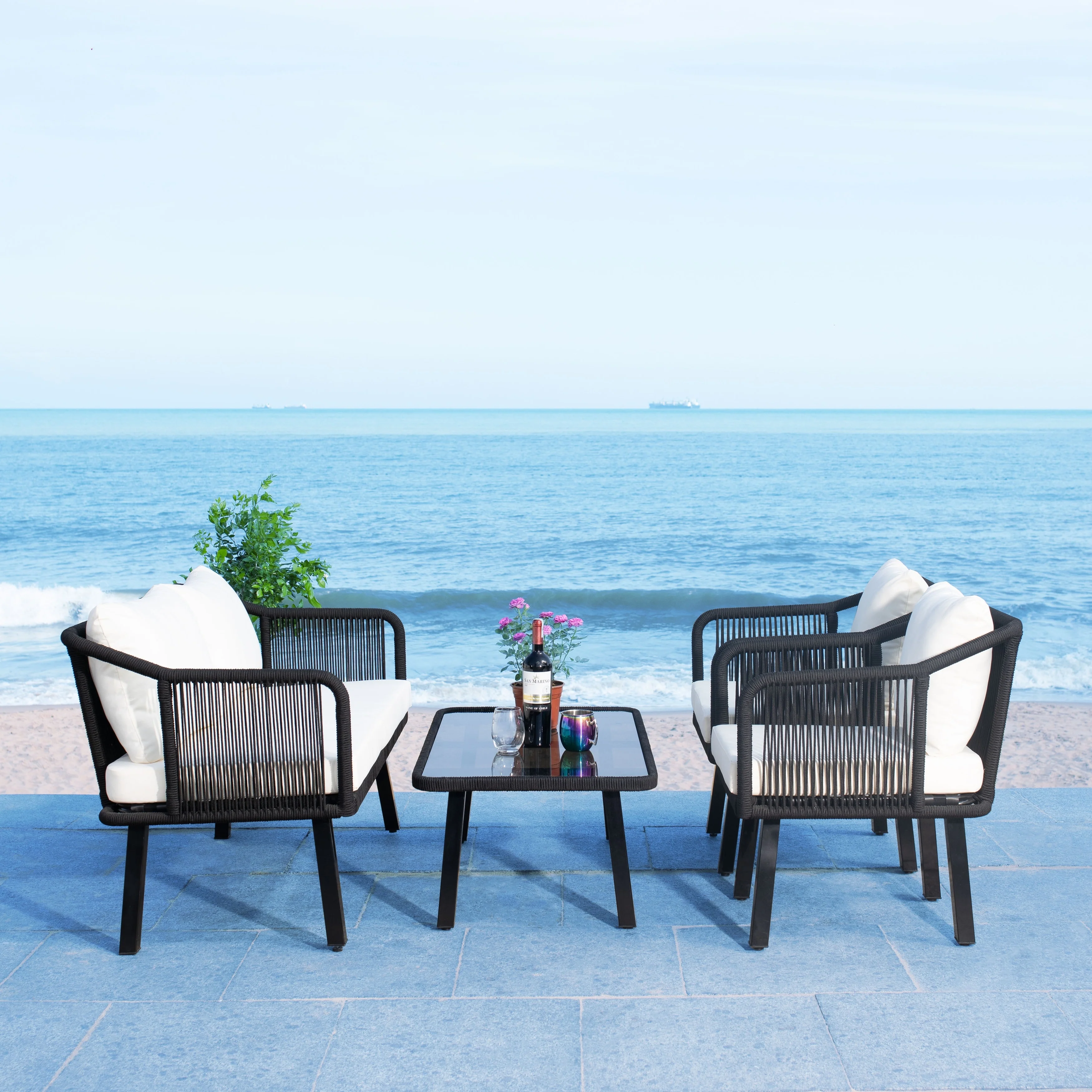 SAFAVIEH Outdoor Living Torsla 4-Piece Rope Patio Set - 52W x 26D x 30H