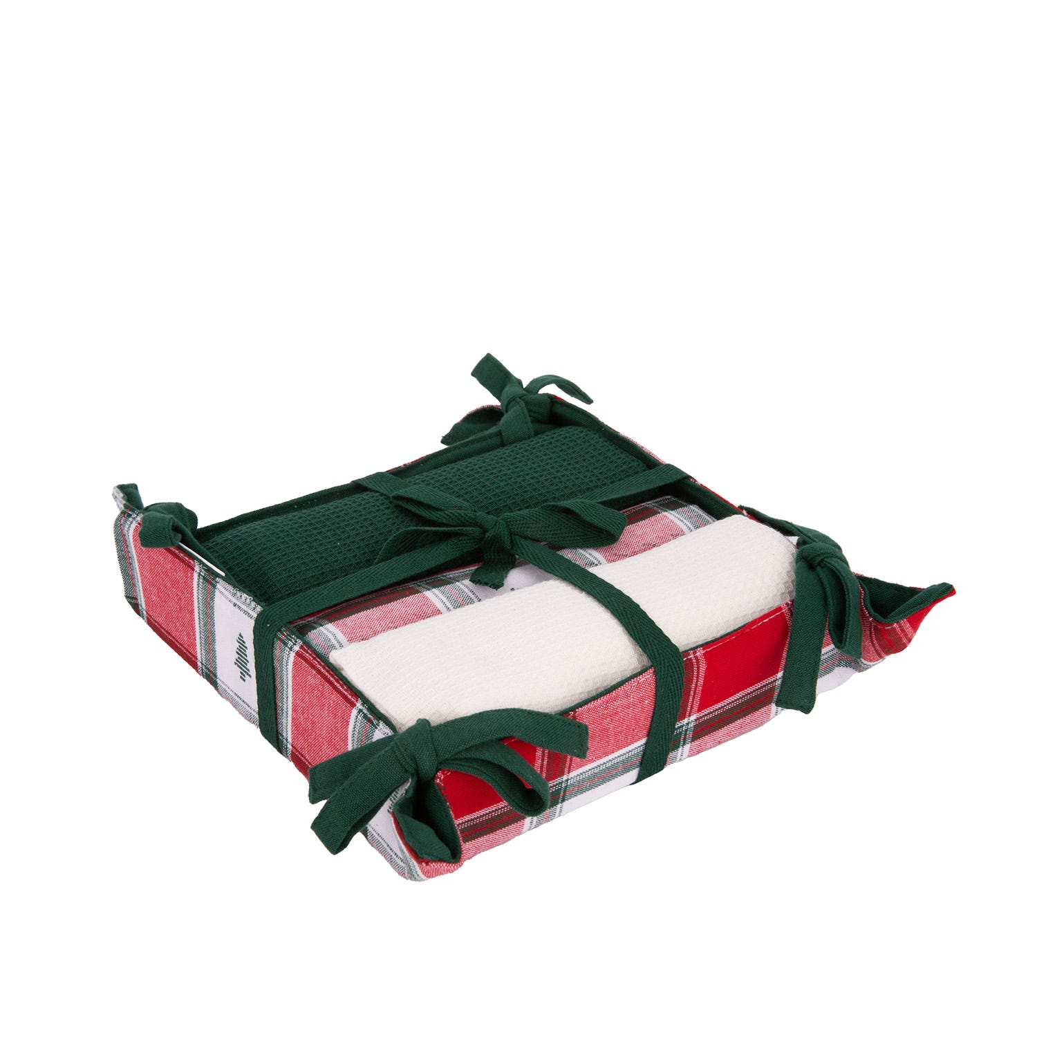 Set 3 strofinacci tartan alberi con cestino