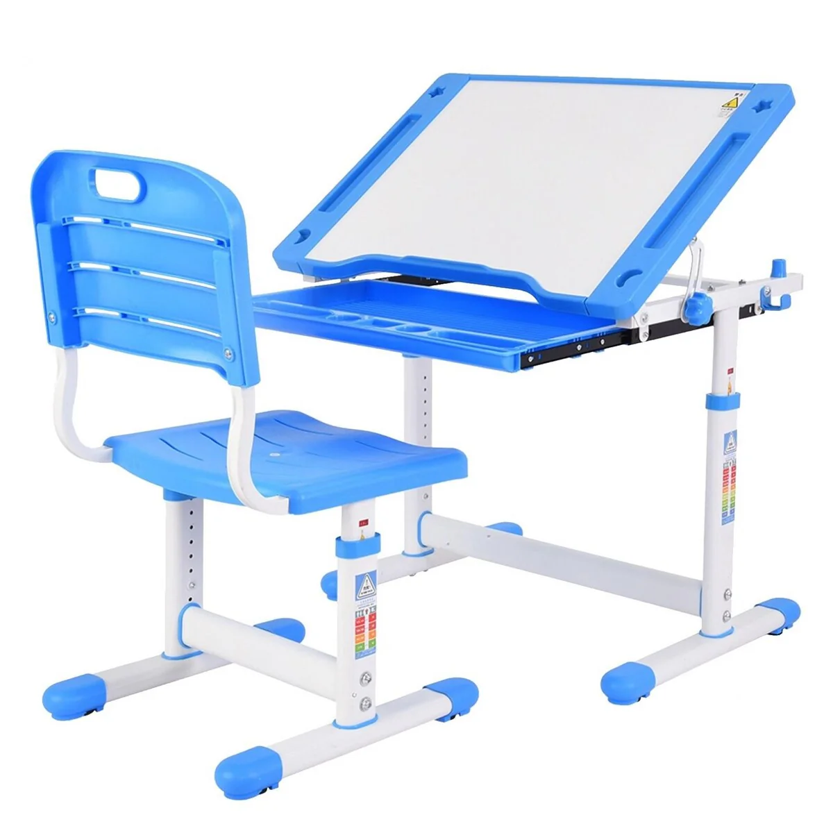 Height Adjustable Kids Desk And Chair Set With Tilted Desktop Storage Drawer - 19x26x24in