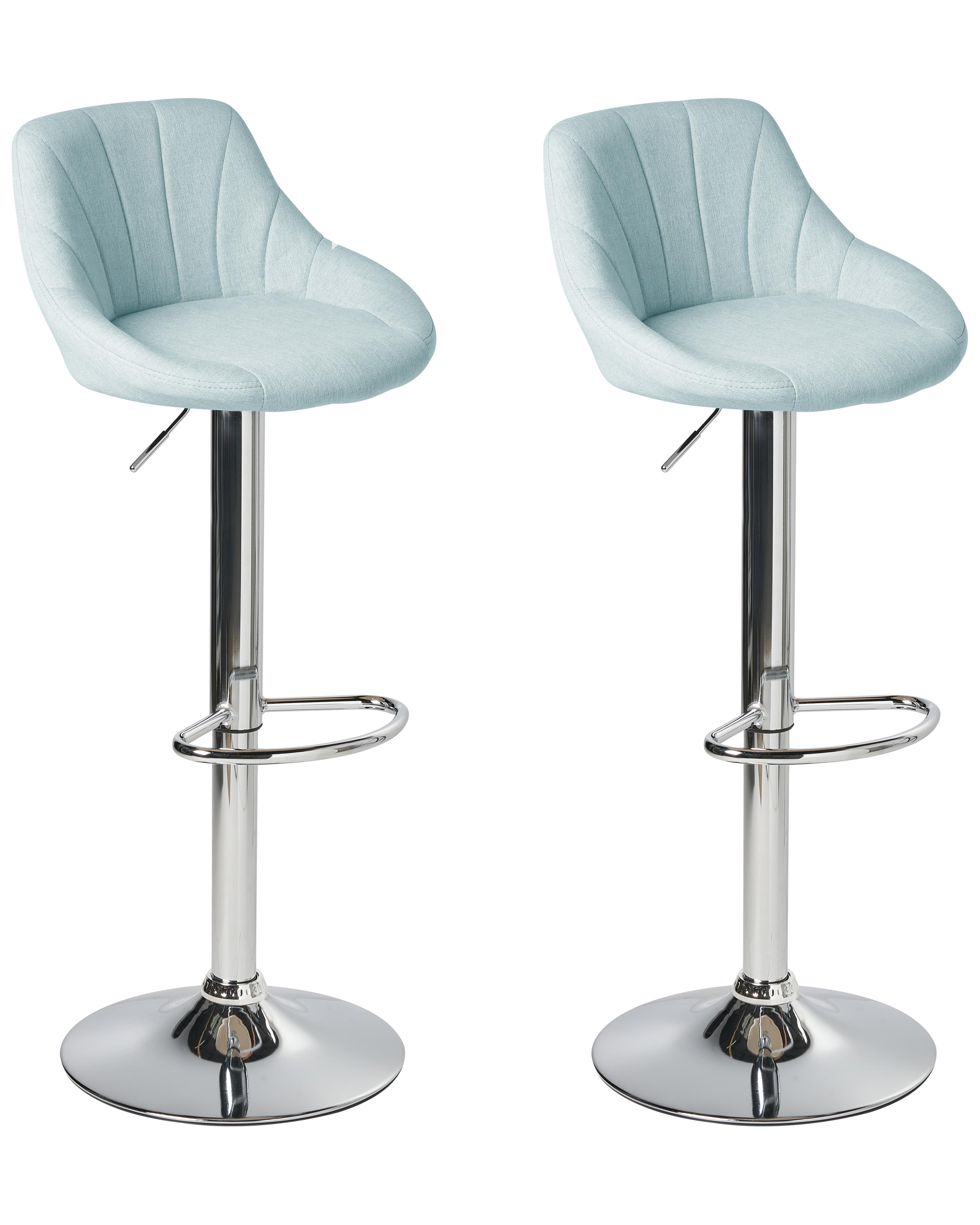 Set of 2 Bar Stools LUCCA Fabric Swivel Light Blue