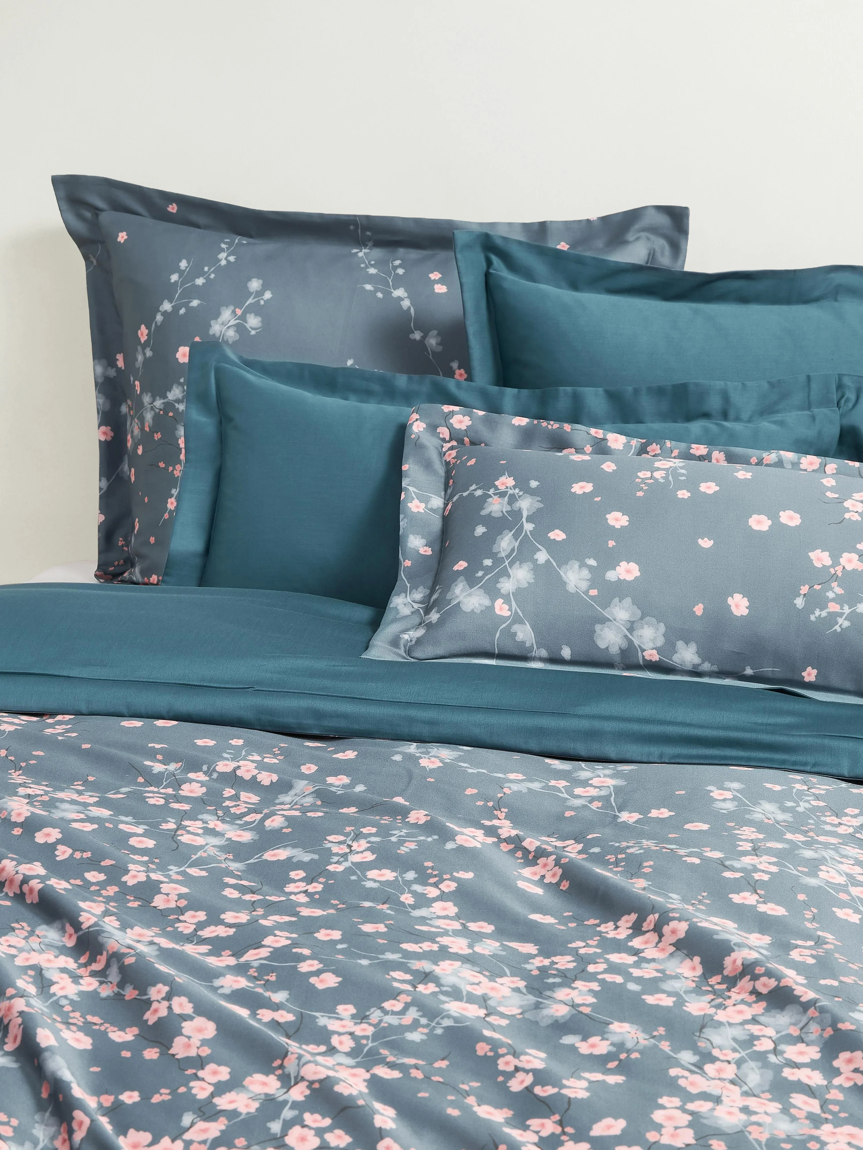 Baumwollsatin-Kopfkissenbezug Sakura mit Blumen-Print
