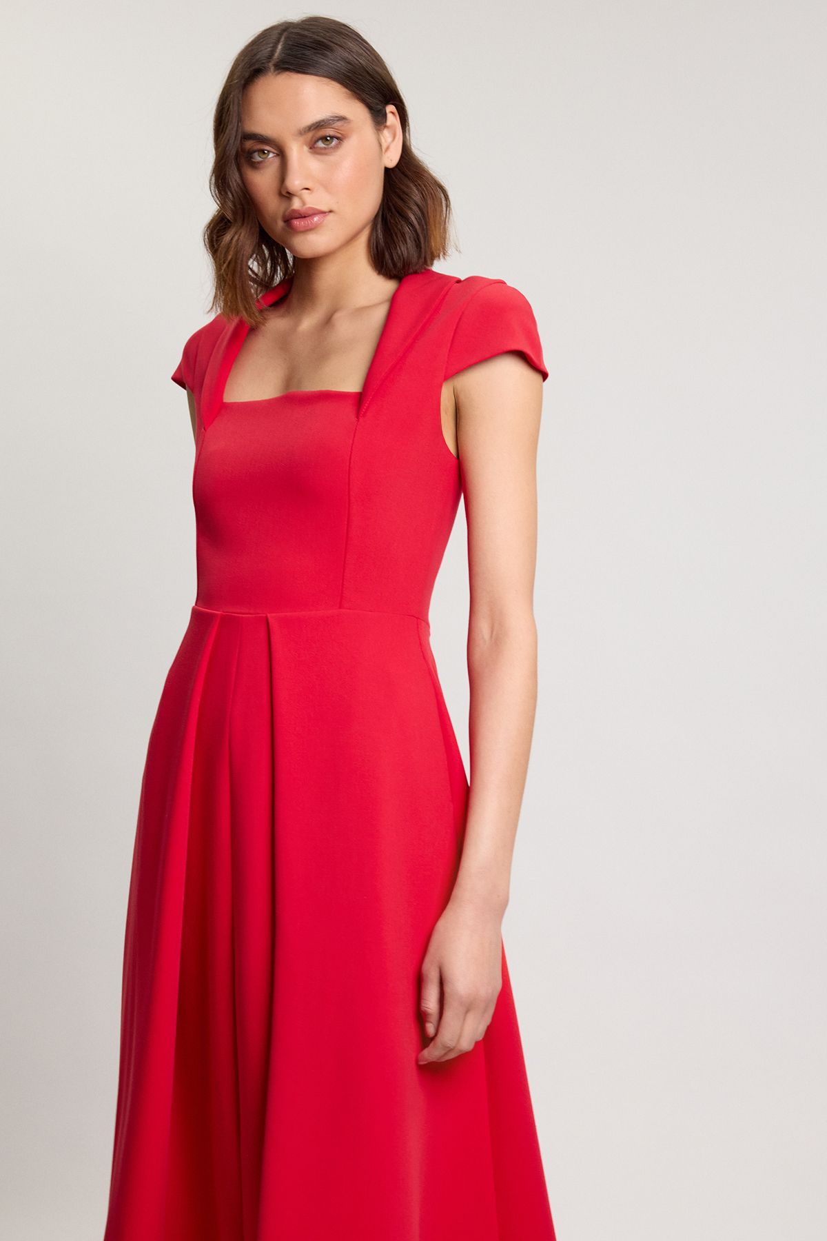 KarenMillen Petite Square Neck Tailored Full Skirted Maxi Dress