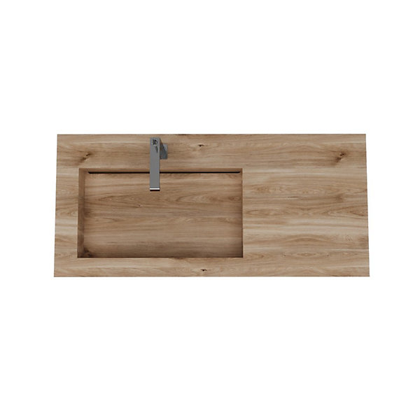 Lavabo De Salle De Bain Hpl 100Cm Avec Vasque À Gauche Effet Bois Chêne Miel