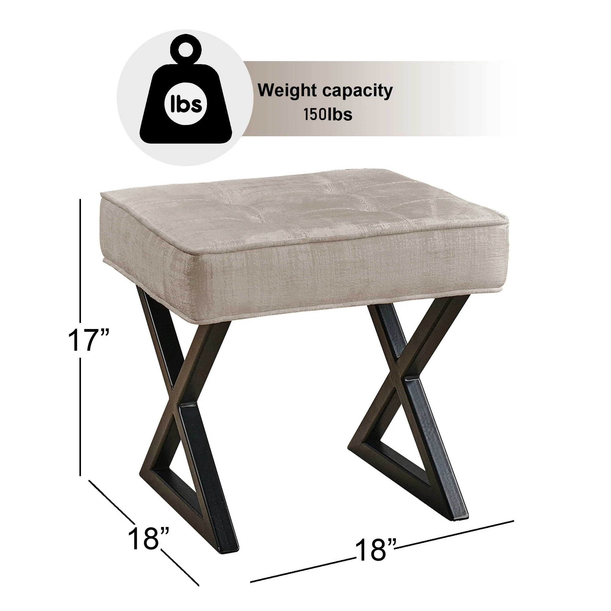 Textured Velvet Ottoman Vanity Stool 18X18X17