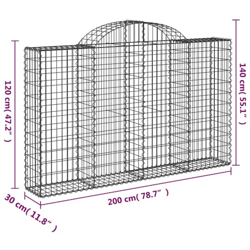 NNEVL Arched Gabion Basket 200x30x120/140 cm Galvanised Iron