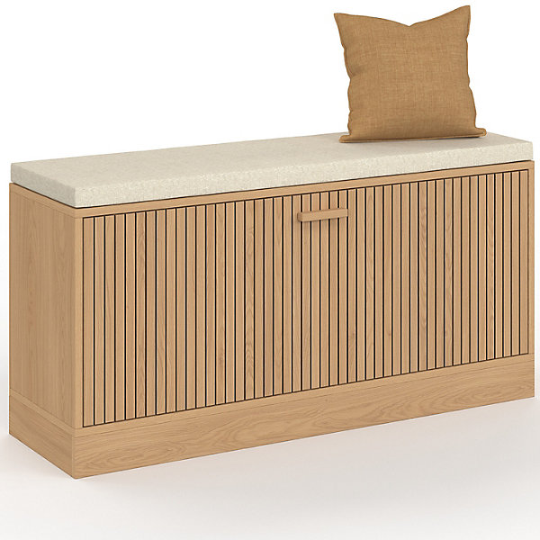 Banc d'entrée chaussures JULIETTE lattes tasseau bois coloris chêne