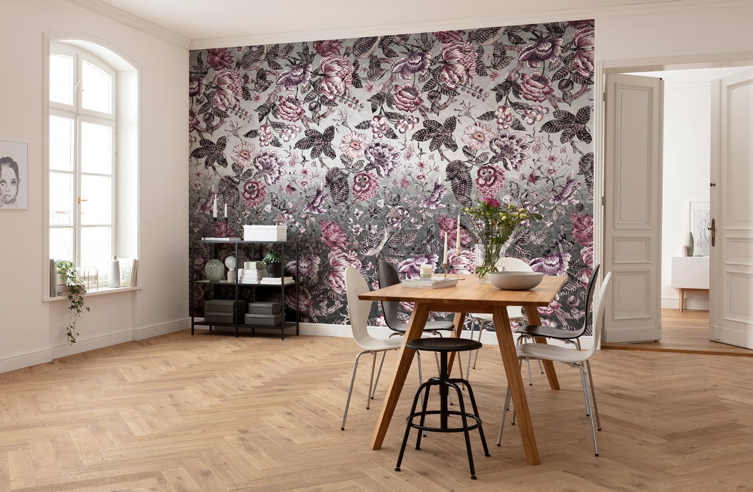 Sanders & Sanders fotobehang bloemen grijs en roze - 400 x 280 cm - 611868