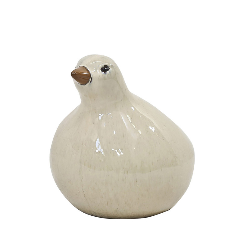 Oiseau en céramique émaillée crème 20,5 x 16,5 x 18 cm