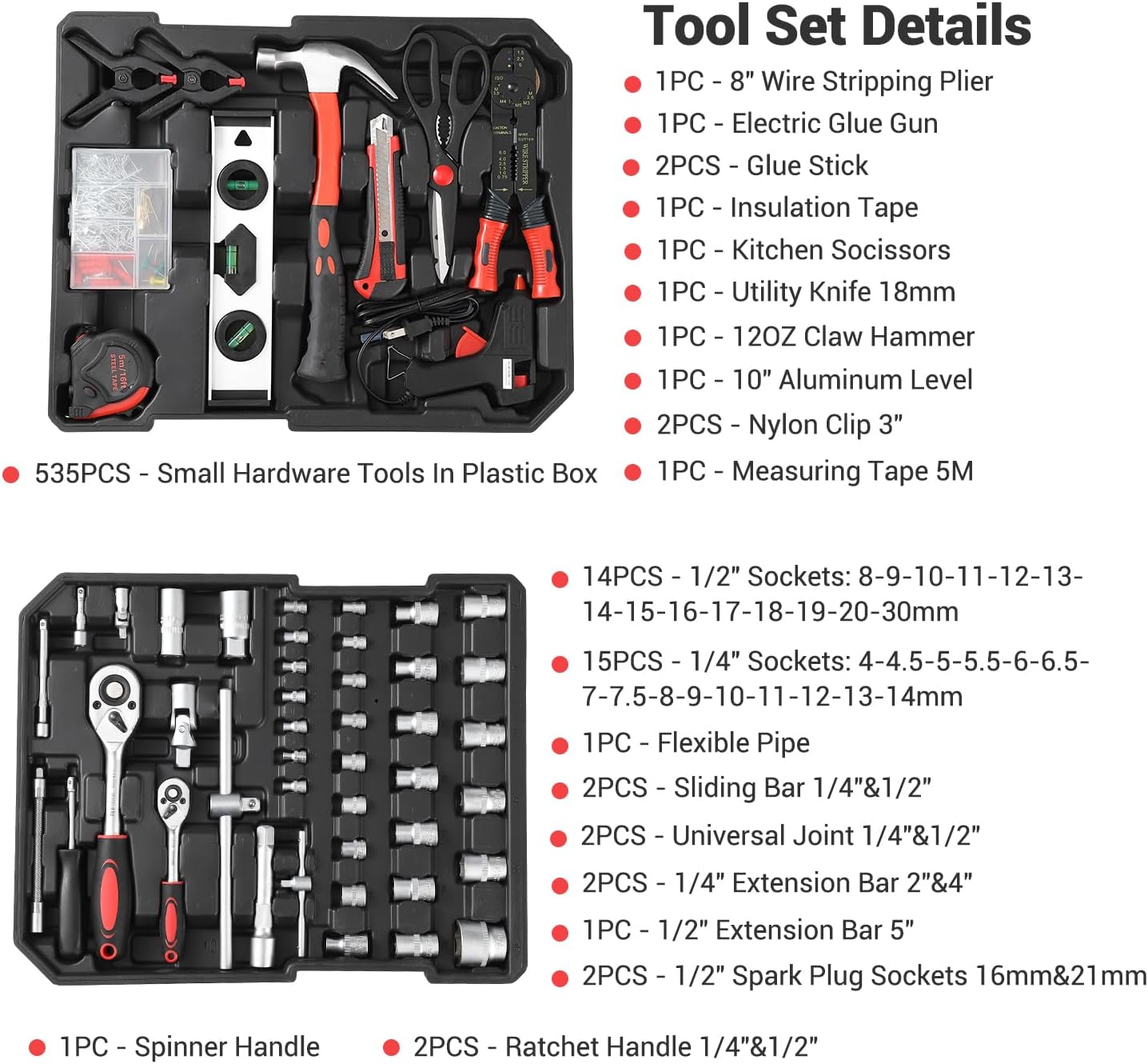 800-Piece Mechanics Tool Set with Rolling Aluminum Case, Complete Socket & Wrench Kit with Hand Tools, Portable Garage Tool Box for Auto Repair, Home Maintenance, DIY Projects & Garden Work