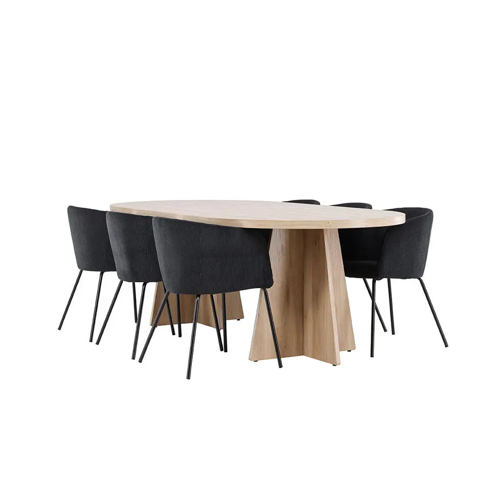 Hioshop Bootcut eethoek tafel 115x230cm en 6 fluwelen stoelen met armleuningen