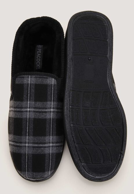 Mens Black Check Closed Back Slippers