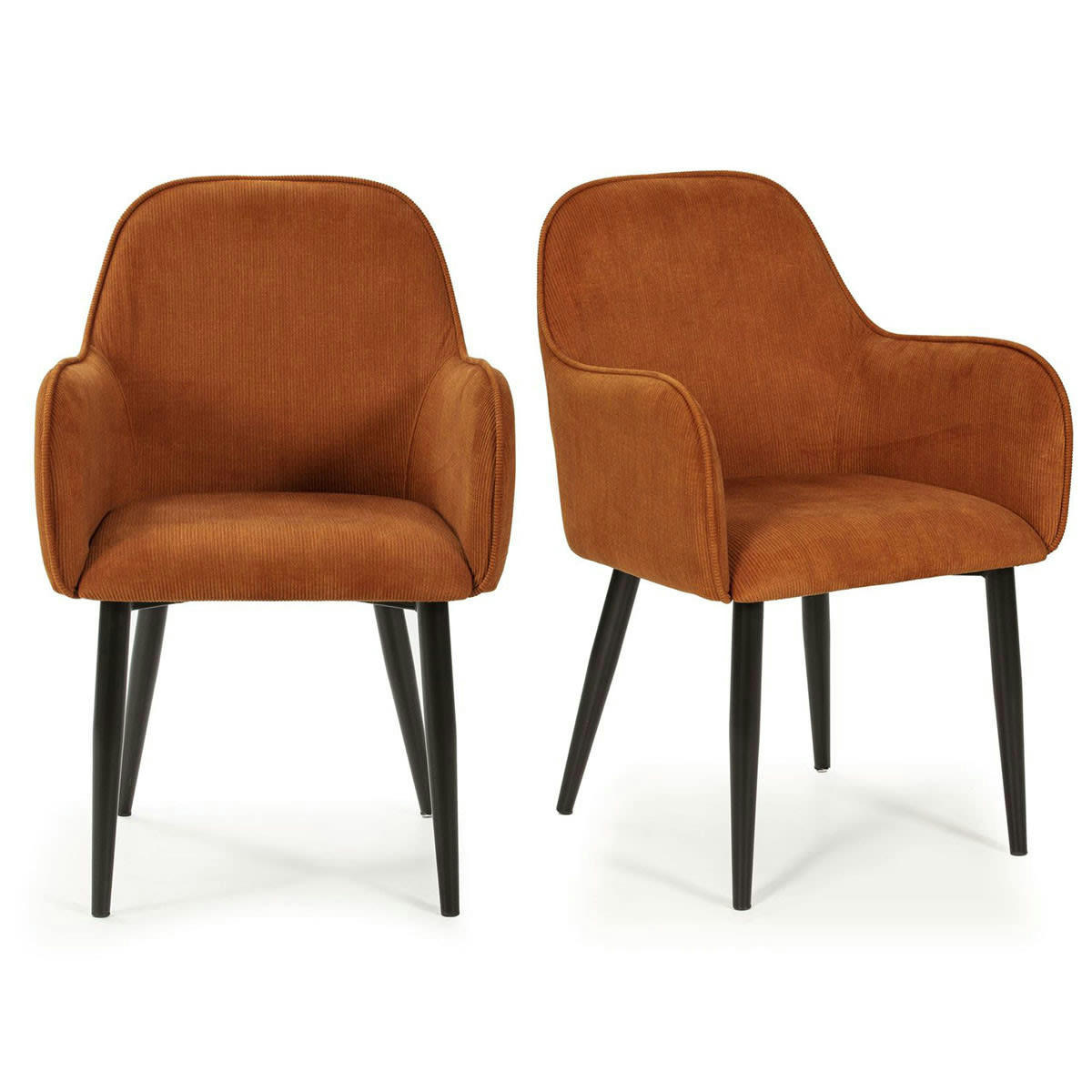 ARCHIE - Lot de 2 fauteuils de table en velours côtelé rouille