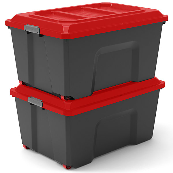 Bac de rangement Locker 100l avec couvercle noir et rouge vendu par 2