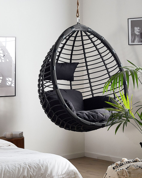 Fotel wiszący bujany jajo rattan czarny