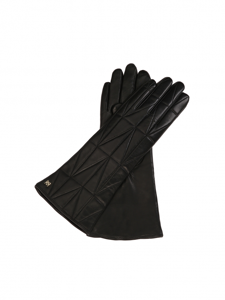 Long black gloves with geometric pattern stitching