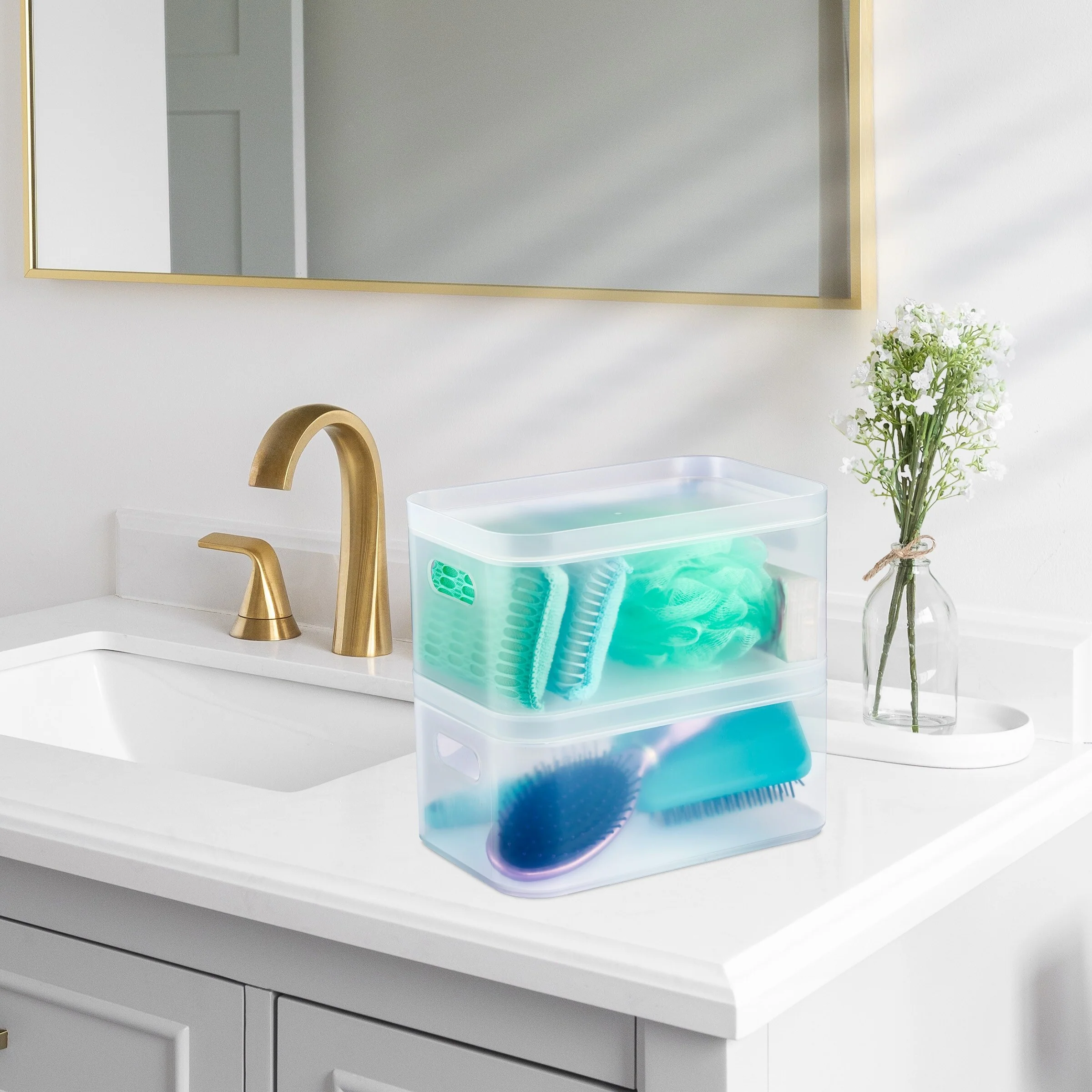 Sorbus Stackable Frosted Organizer and Storage Bins (2 Pack) - 6.25 L x 9.5 W x 4.5 H