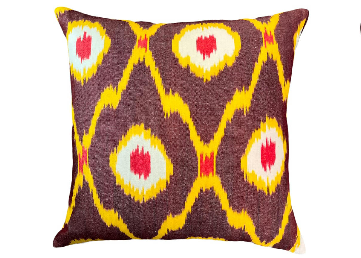 - Housse de coussin velours et soie ikat  50x50 marron