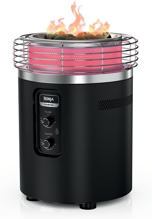 Ninja Fireside360™ Outdoor Heater & Fire Pit | 3 Modes: Flame  Heat  Flame & Heat | Portable for Patio  Deck  Camping  Beach | Easy Control Smokeless Flames | Push to Start Ignition | Black | OF101BK