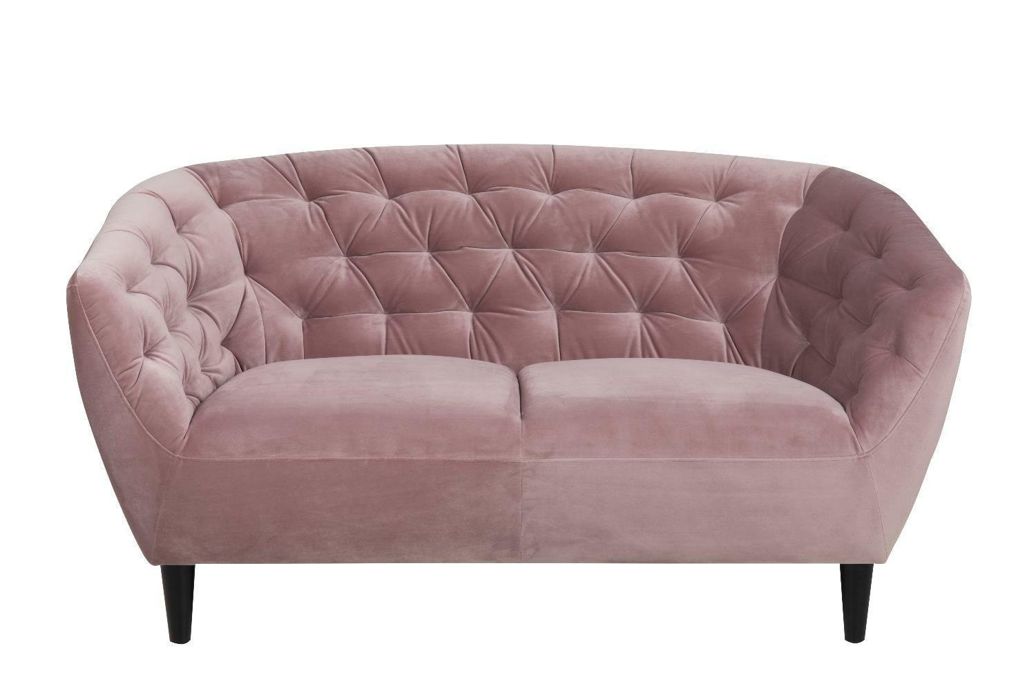 Sofa welurowa Ria Vic 2-osobowa różowa drewniane nóżki