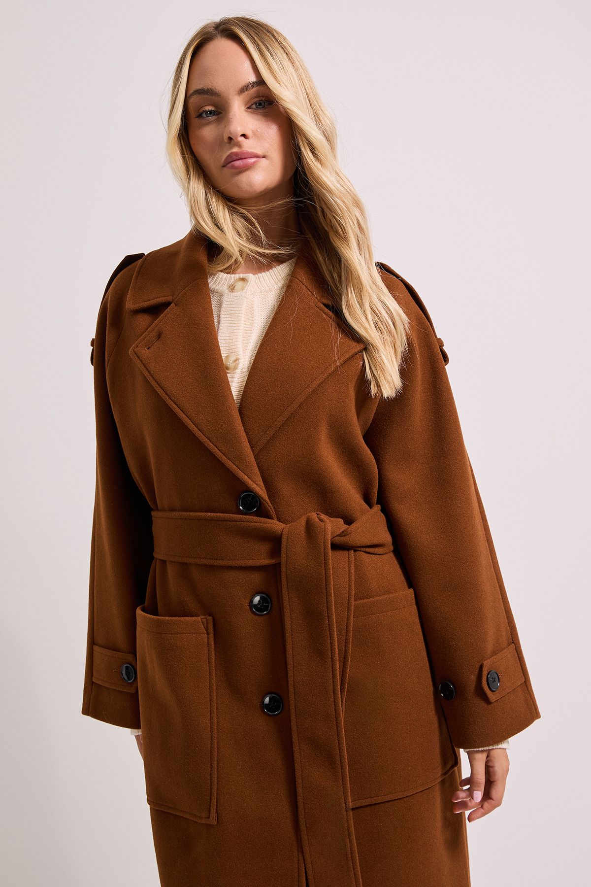 Dorothy Perkins Petite Belted Longline Coat