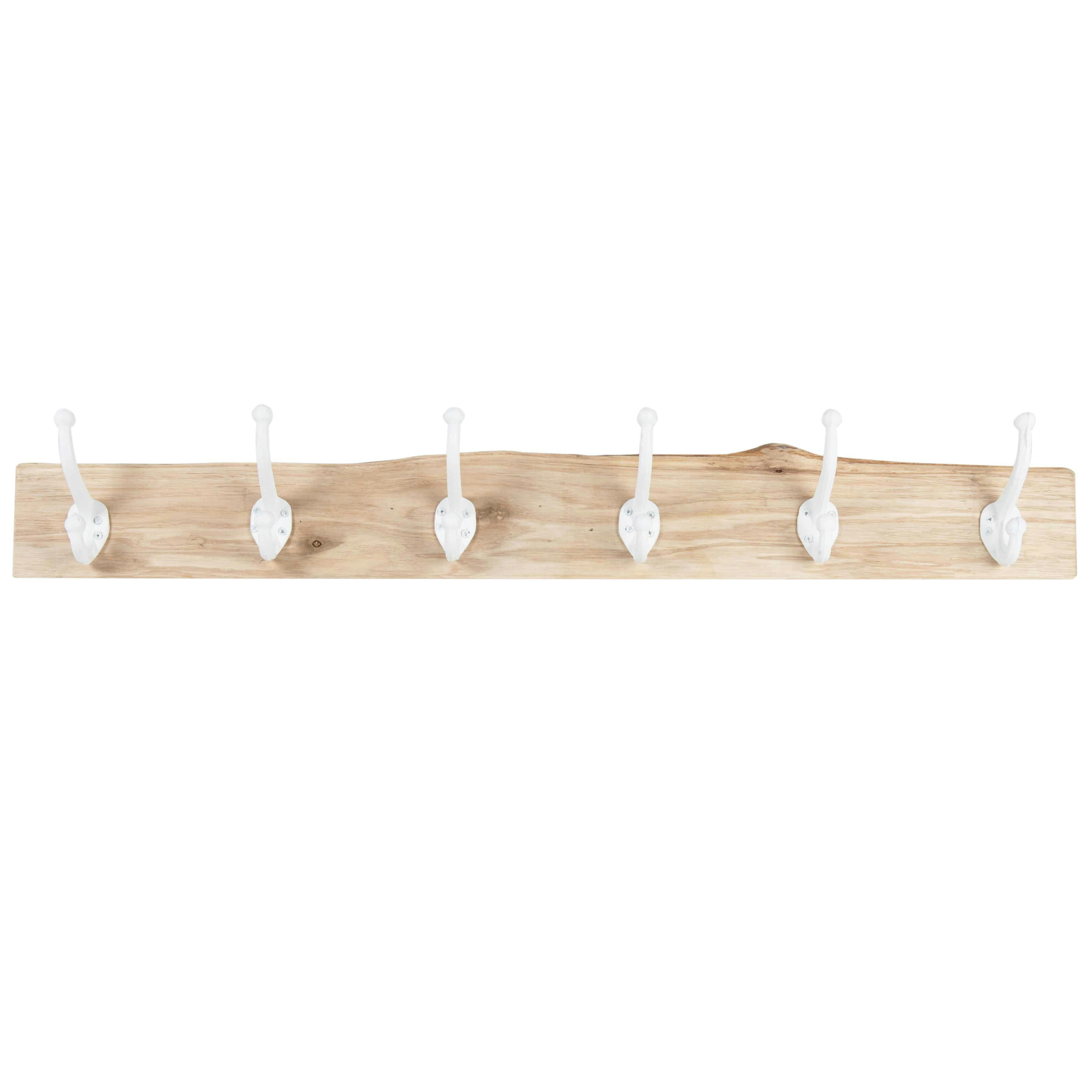 HOULE - Patère 6 crochets en bois de chêne et métal blanc
