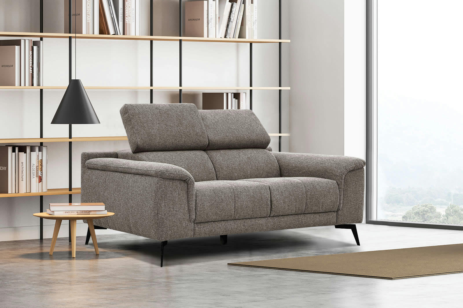 FIERO - Canapé droit 2 places tissu taupe