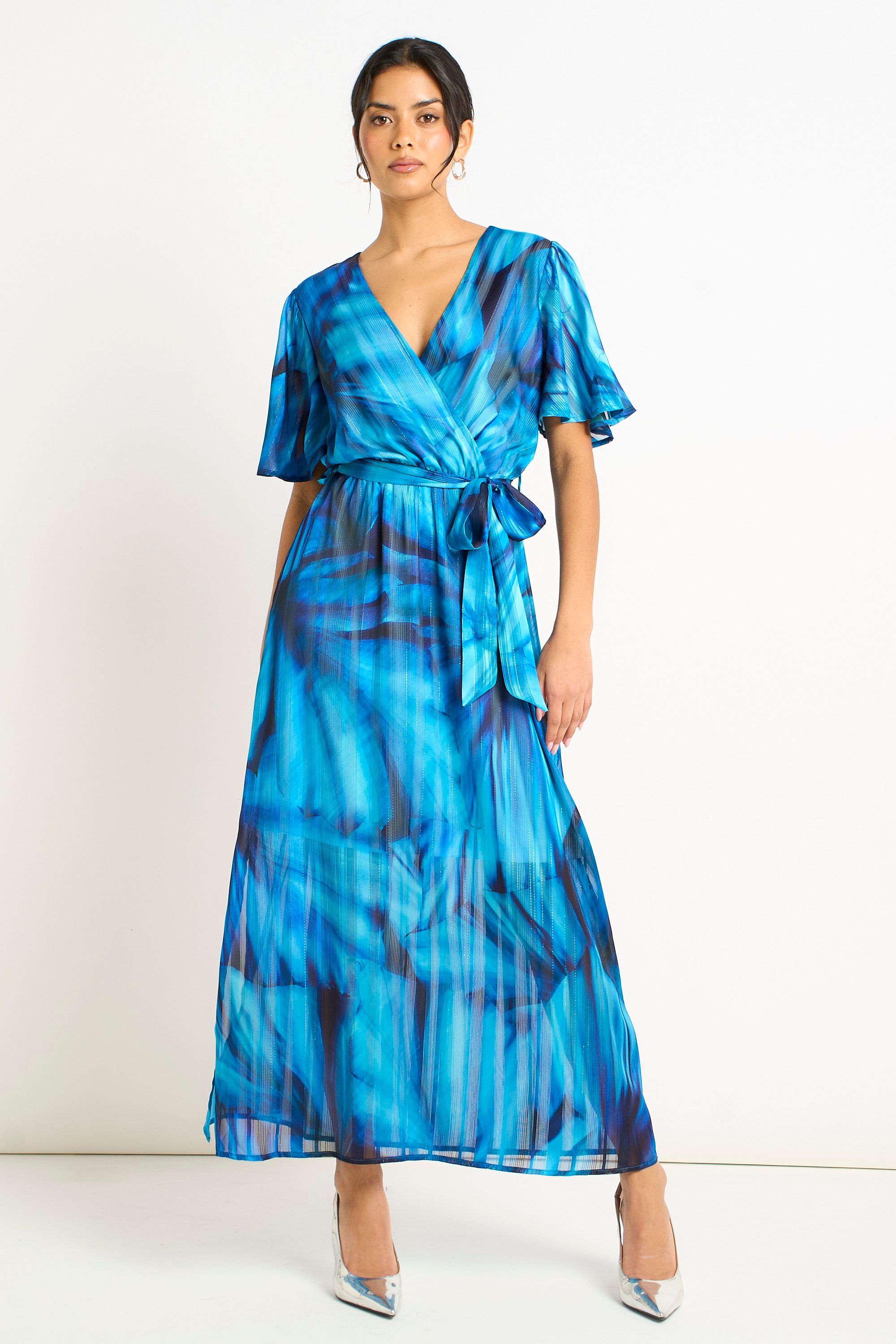 Gini London Blue Tie Dye Print Wrap Midi Dress