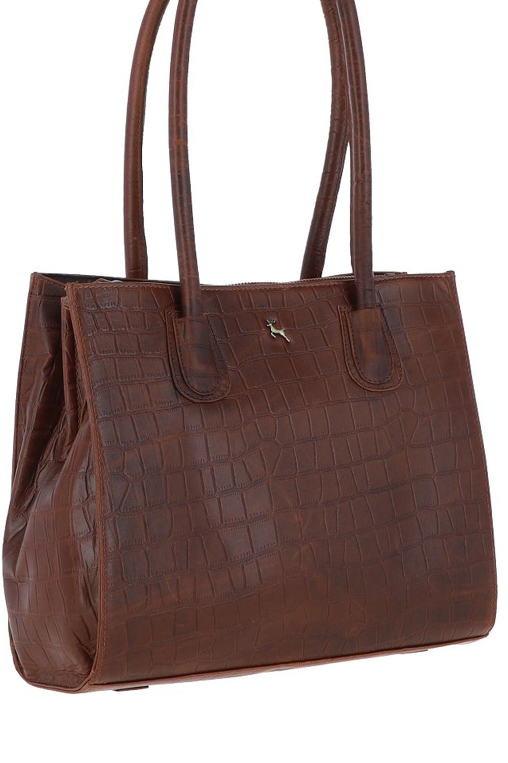 Ashwood Leather Two Section Croc Print Leather Handbag