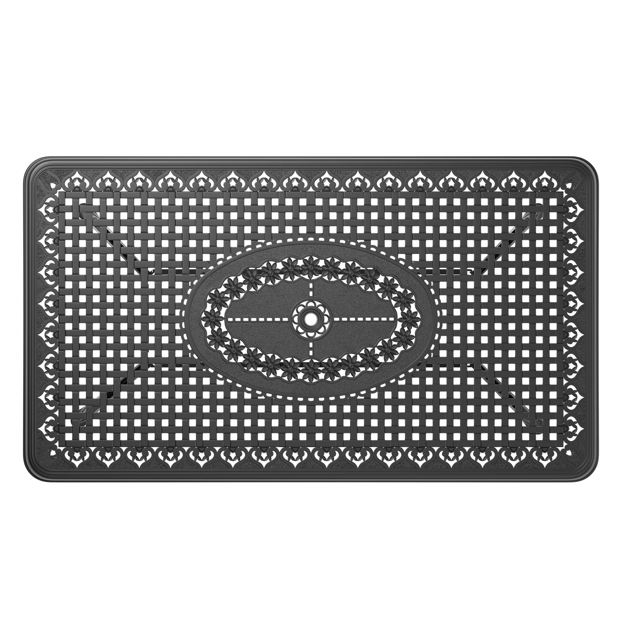 L68.9*W37.4-inch Cast Aluminum Patio Dining Table With Black Frame and Umbrella Hole