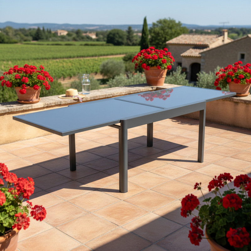Table de jardin extensible Sunsa grise 135-270 x 90 x 75 cm