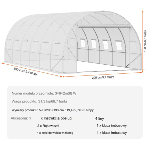 Szklarnia Tunelowa 3x6x2 m
