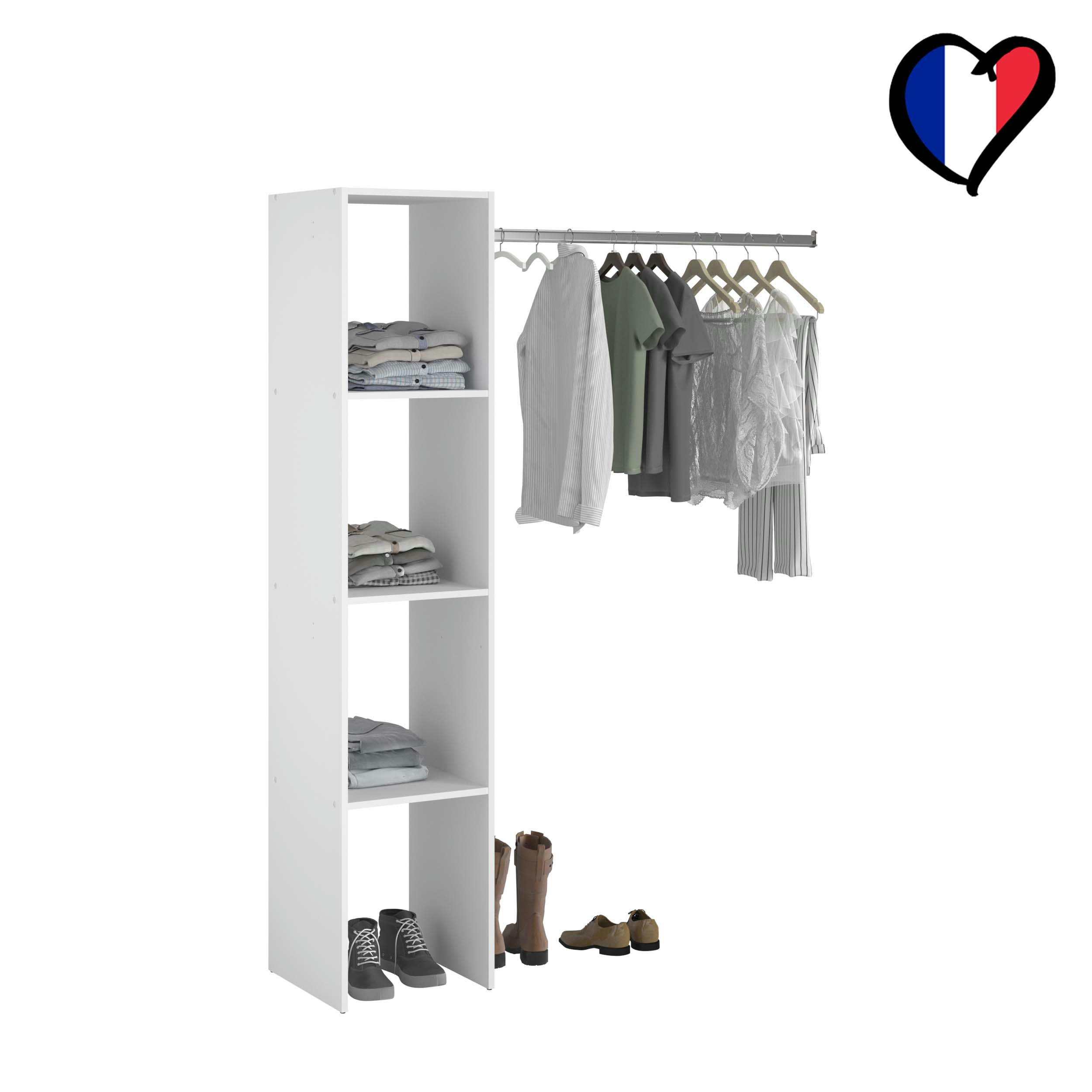 ELYSEE - Dressing blanc étagères, penderie 138 x 40 x 180 cm