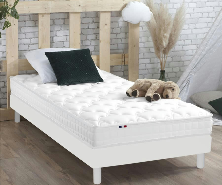 ENSEMBLE KIT AZUR - Ensemble Matelas mémoire de forme Sommier en Kit Blanc 90x200