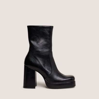 Bottines à talons et bouts carrésen cuir vieilli noir | BEN
