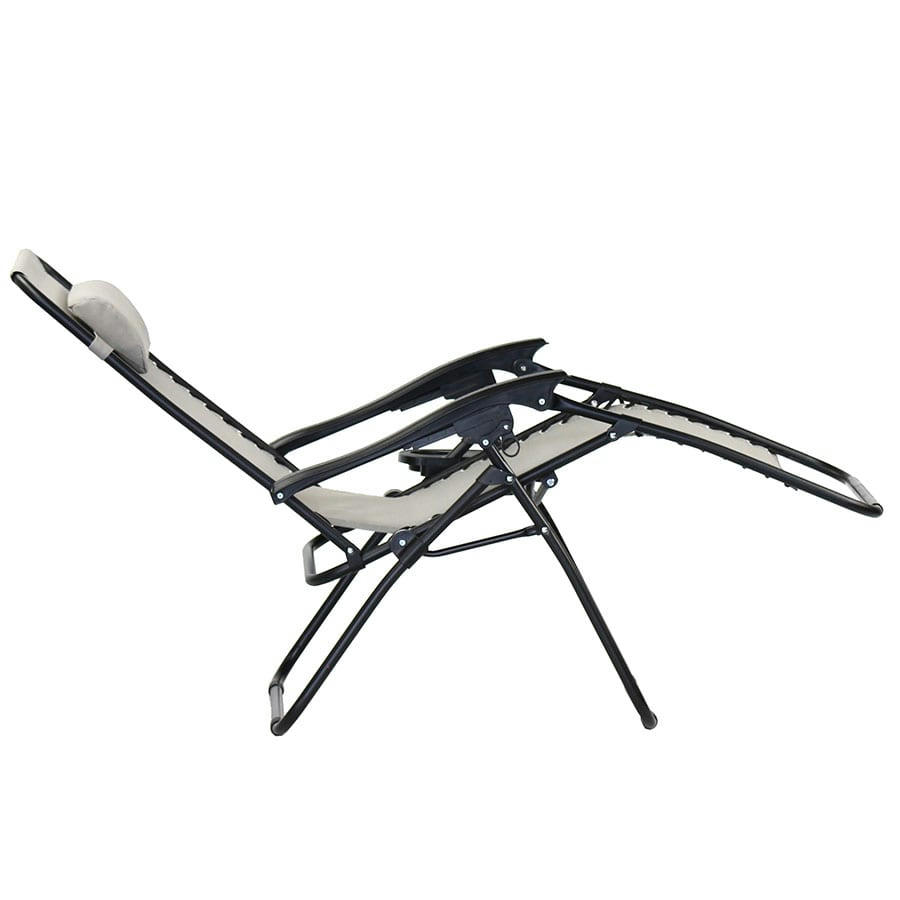 - Chaise longue de jardin en acier et textilène beige