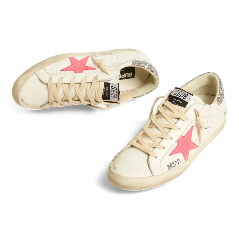 Super-Star LTD sneakers with a fluorescent lobster suede star and glitter heel tab