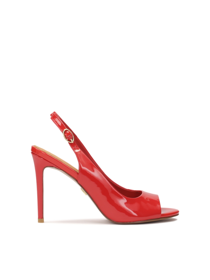 Red patent leather sandals with ankle strap