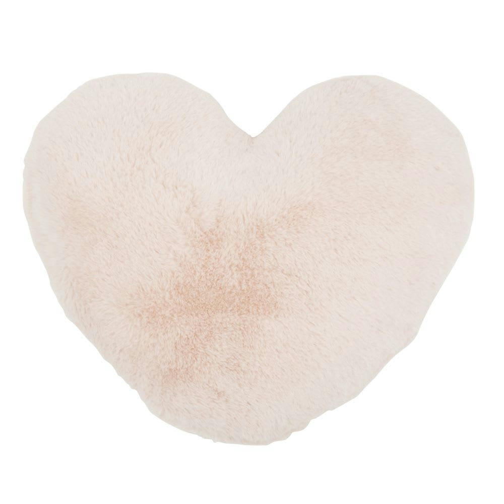 OLIVIA - Coussin cœur imitation fausse fourrure rose D40