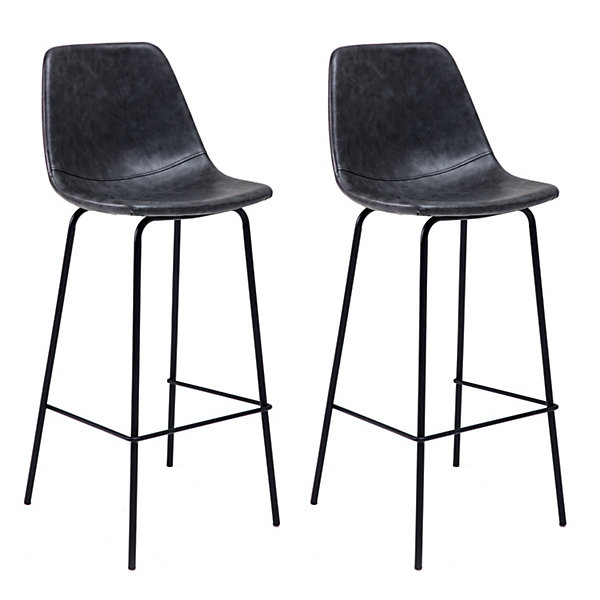 Lot de 2 tabourets de bar vintage LUCIEN gris foncé - Hauteur d'assise 75cm - HAPPY GARDEN