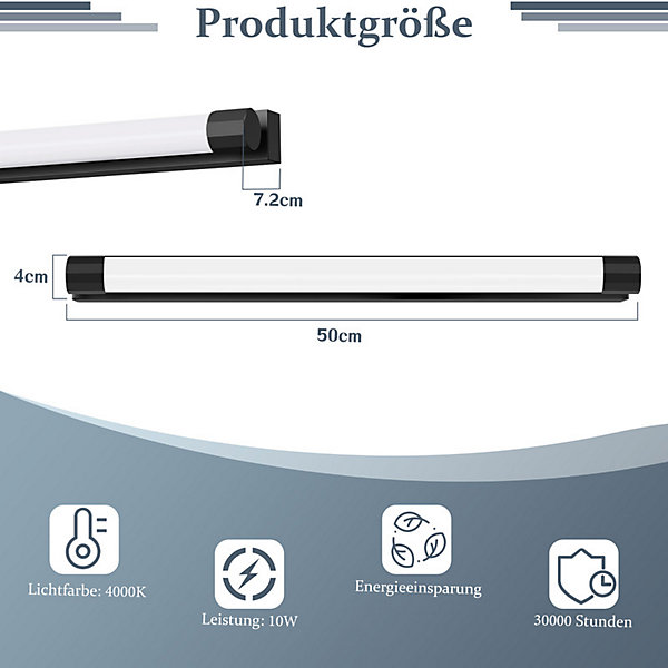 Nettlife Applique murale LED miroir 50 cm, 10 W, noir, 4000 K, IP44, salle de bain